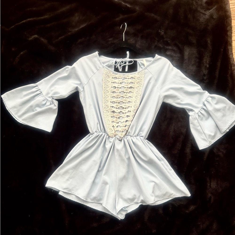 Sage Sky Blue Lace Detail romper